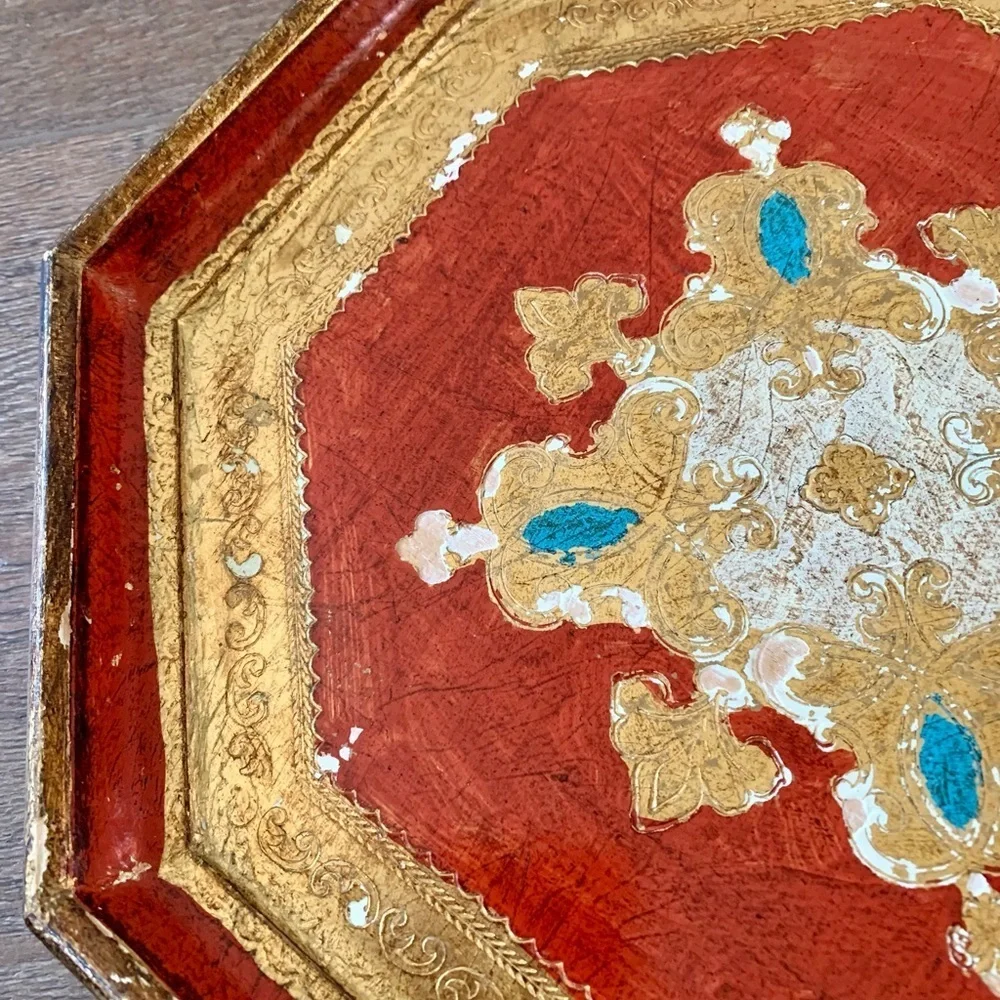 Vintage Ferenze Wooden Hand Painted Tray Italy 13”